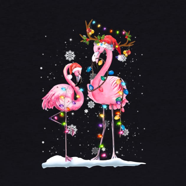 Christmas Flamingo Santa Hat Xmas Lights Flamingo Loves Shirt by Rozel Clothing